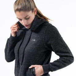 OOfos Women's OOmy Knit Hoodie - Dark Charcoal Gray Heather -Oofos Womens Hoodie